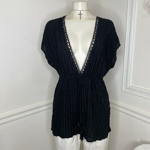 90s Grunge Xhilaration Plunge Black & Gold Metallic Top M